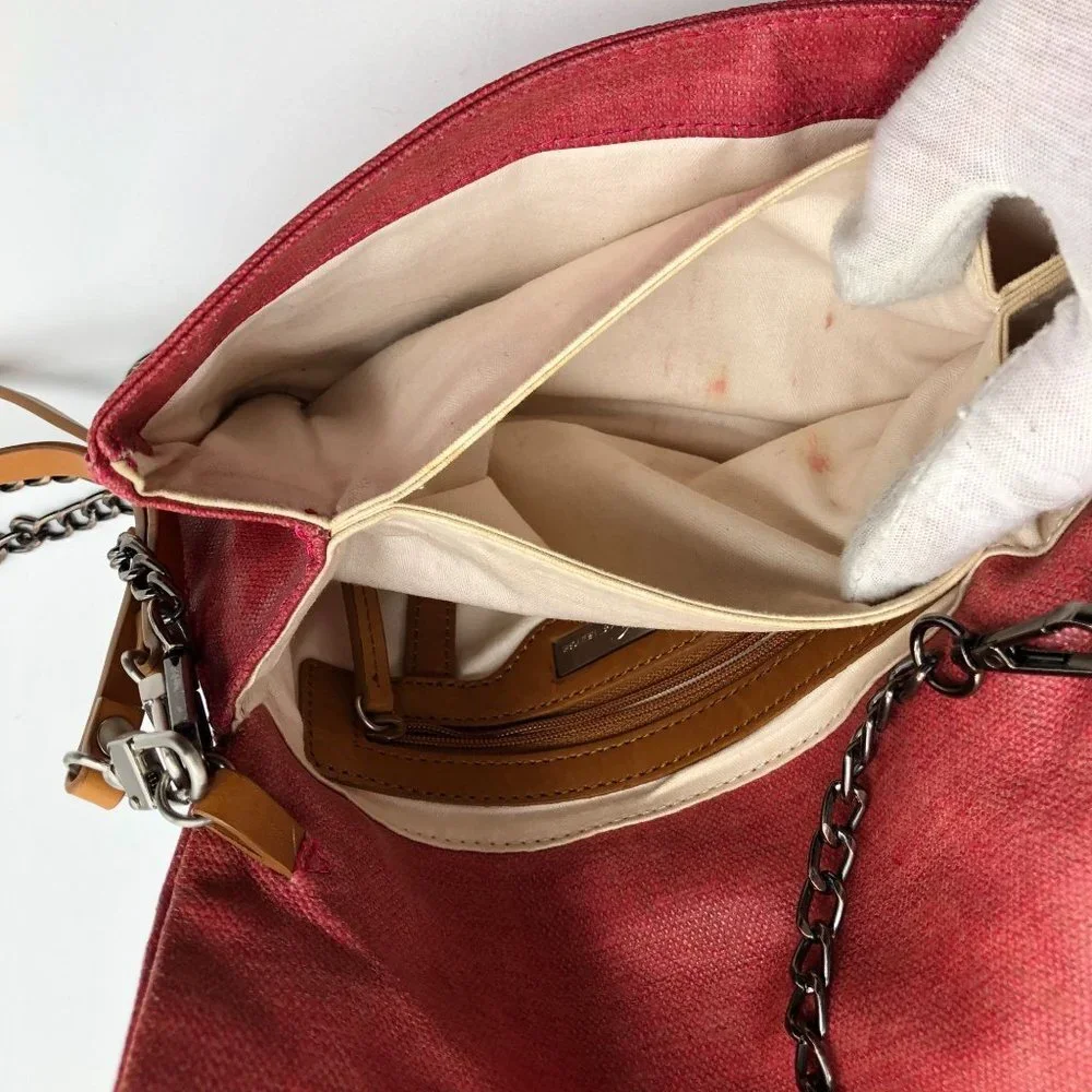 Kenneth Cole Womens Genuine Leather‎ Crossbody Chain Bag Wristlet Red Brick